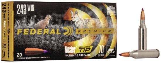 Federal Premium 243 Win. 70 gr Nosler Ball. Tip