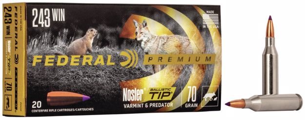 Federal Premium 243 Win. 70 gr Nosler Ball. Tip