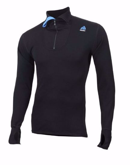 Bilde av DoubleWool Polo Shirt zip, Man Black/Tornado/Brilliant Blue XS