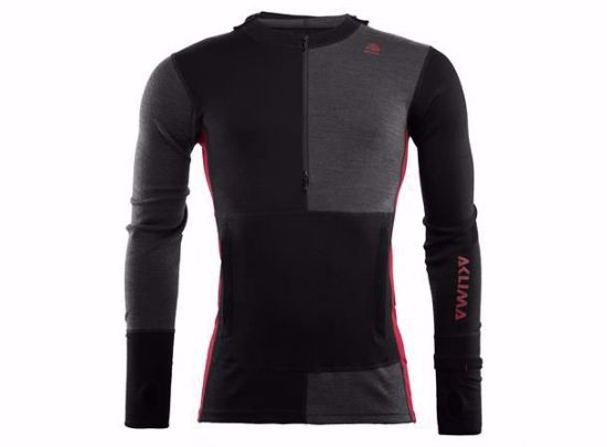 Bilde av WarmWool Hood Sweater w/zip M Jet Black / Marengo / Chili Pepper M