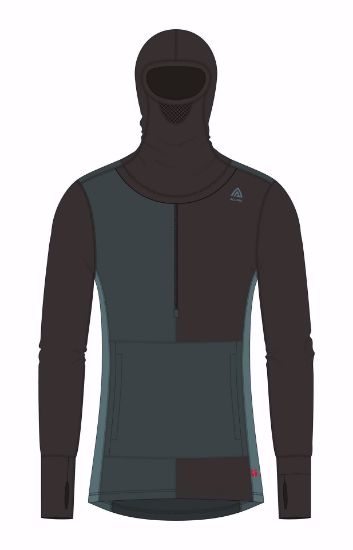 Bilde av Warmwool Hood Sweater w/Zip Jet Black/Green Cables M